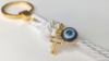 Εικόνα της 10 pcs Keychain Baptism favors gold cross evil eye